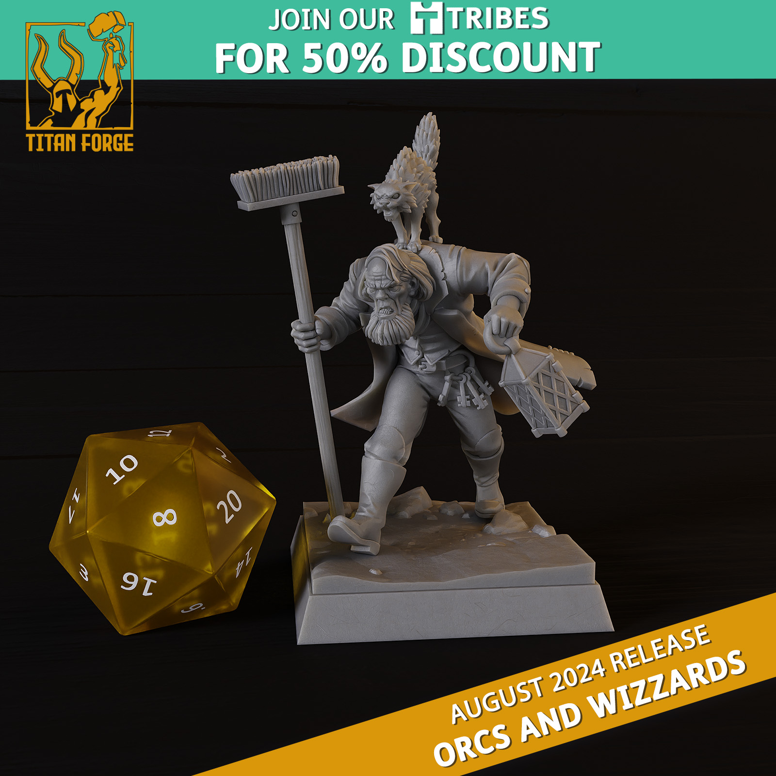 Wizzard Janitor - Titan Forge Miniatures - 2024 - August - Orcs and Wizzards